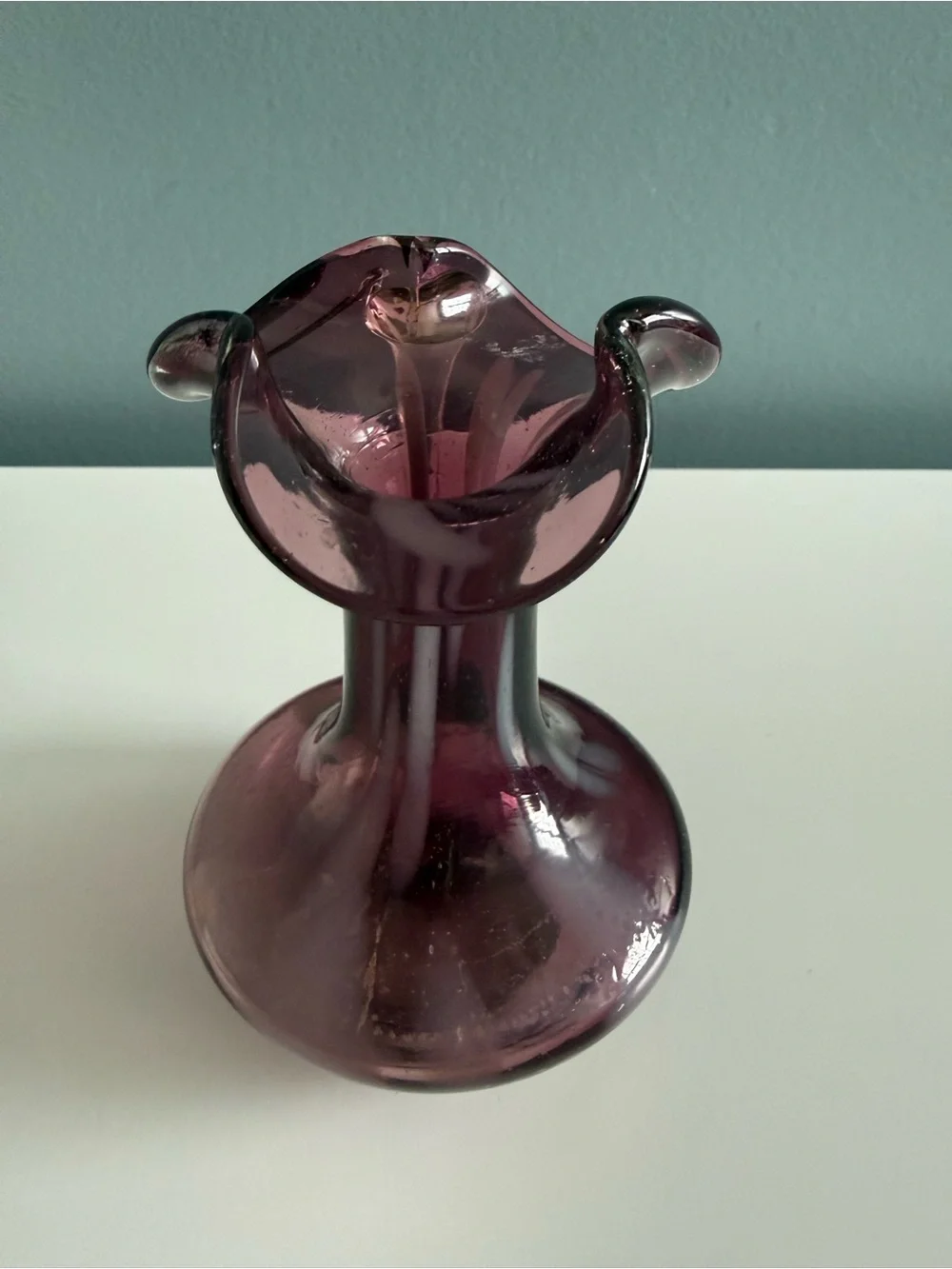 Fenton 1970’s Hand Blown Amethyst Purple  Small Pitcher w/Ruffled Edges